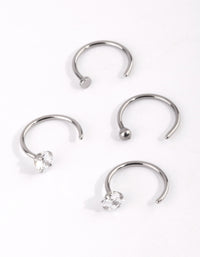 Surgical Steel Silver Martini Set Diamante Nose Ring 4-Pack - link has visual effect only