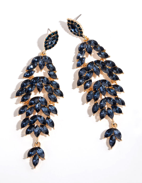 Gold Navette Stone Drop Earrings