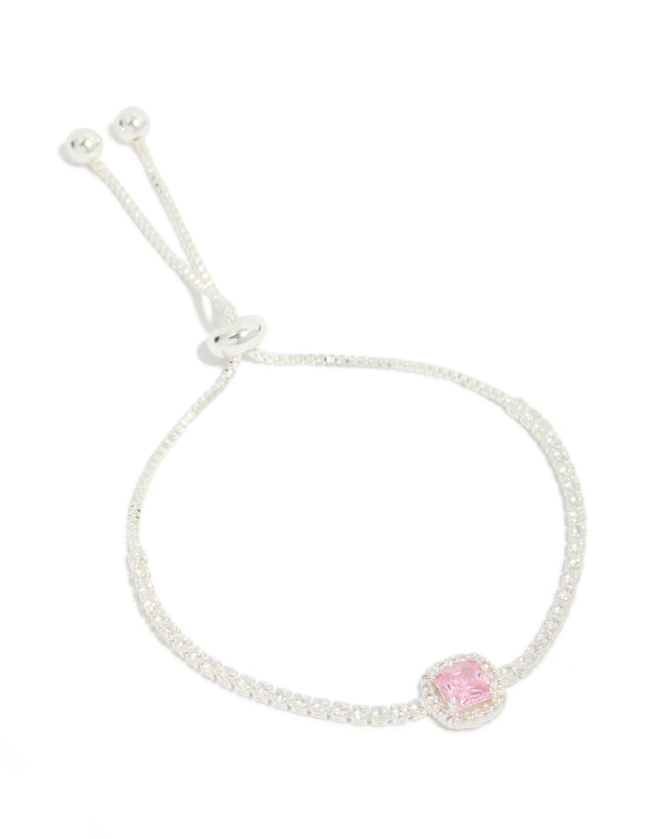 Silver Cubic Zirconia Square Halo Toggle Bracelet