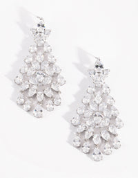 Silver Cubic Zirconia Statement Chandelier Drop Earrings - link has visual effect only