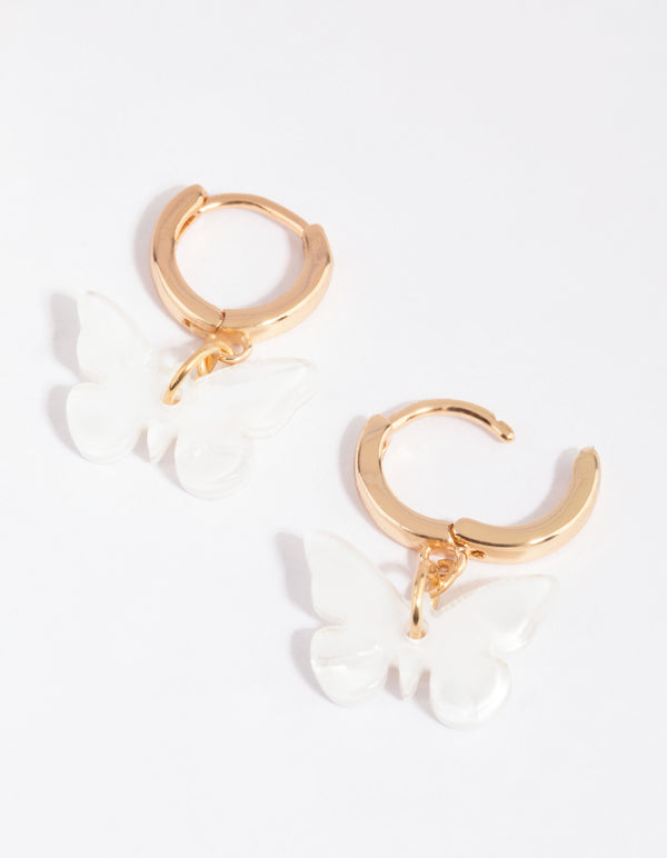 Gold & White Acrylic Butterfly Huggie Earrings