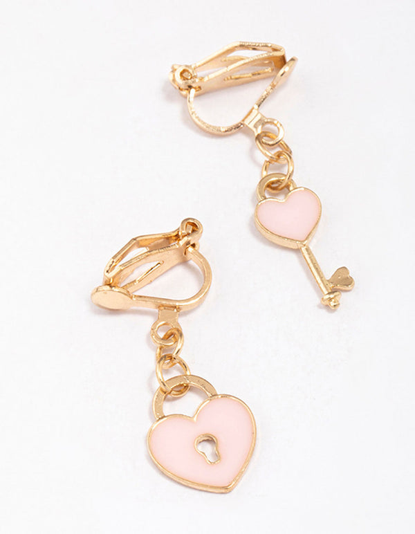 Pink Heart Lock Clip-On Earrings Lovisa