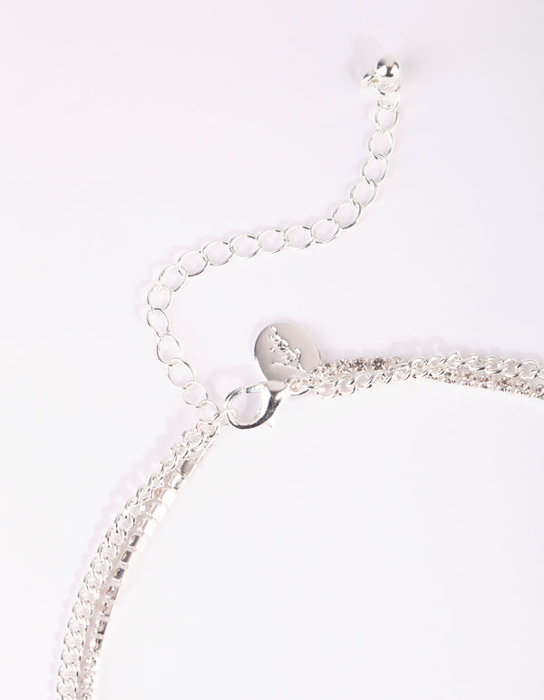 Silver Butterfly Cup Chain Layered Necklace