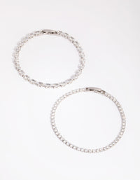 Silver Diamond Simulant Mixed Stone Bracelet Set - link has visual effect only
