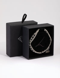 Silver Diamond Simulant Mixed Stone Bracelet Set - link has visual effect only