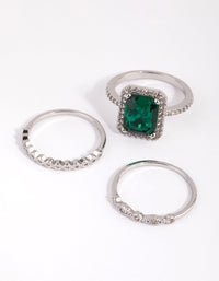 Silver Emerald Diamond Simulant Halo Ring Pack - link has visual effect only