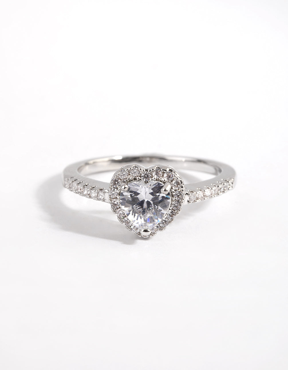 Rhodium Diamond Simulant Heart Halo Ring