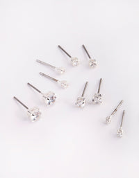 Silver Graduated Diamante Stud Earring 5-Pack - link has visual effect only