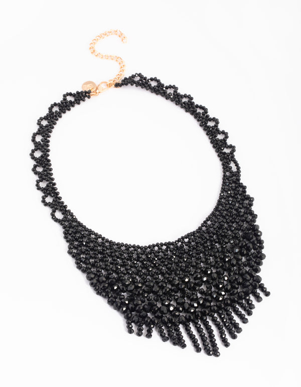 Matte Black Lace Tassel Collar Necklace