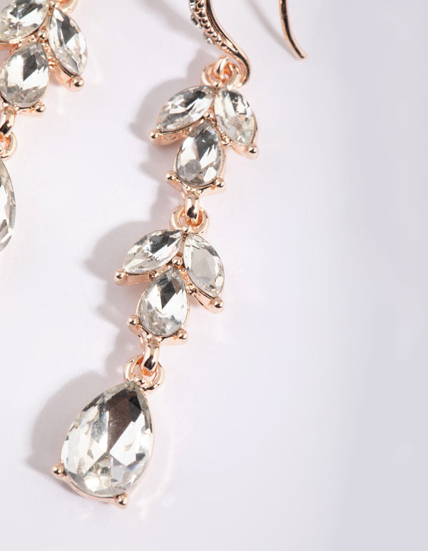 Rose Gold Navette Diamante Drop Earrings