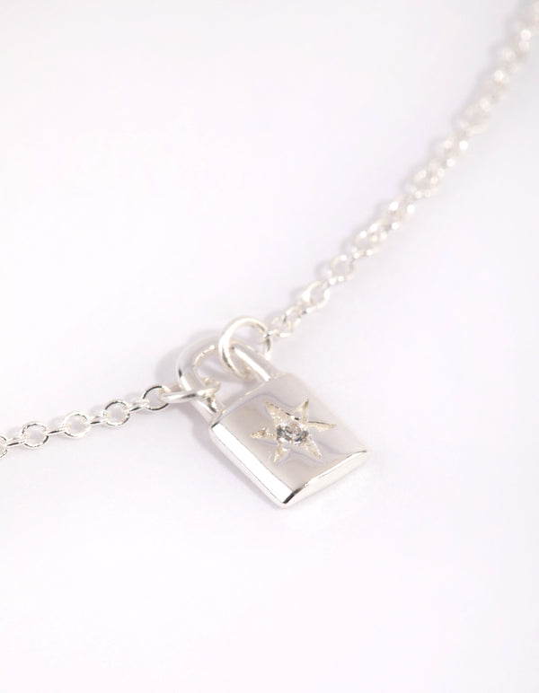 Sterling Silver Star Padlock Necklace