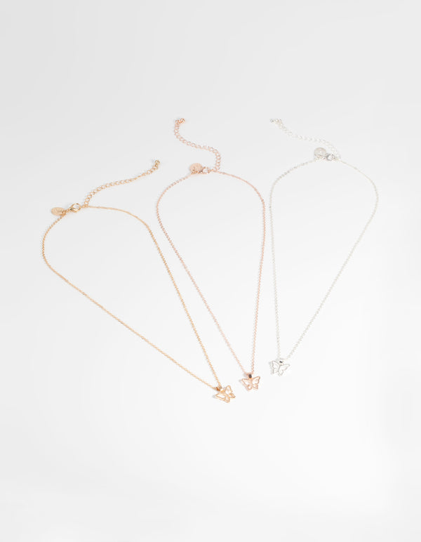 Mixed Metal Butterfly Necklace Pack