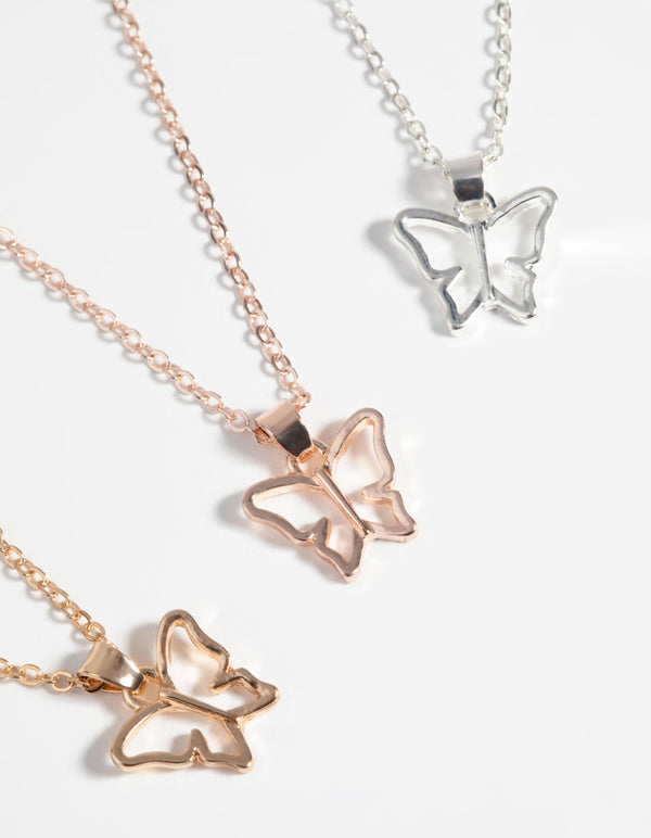 Mixed Metal Butterfly Necklace Pack