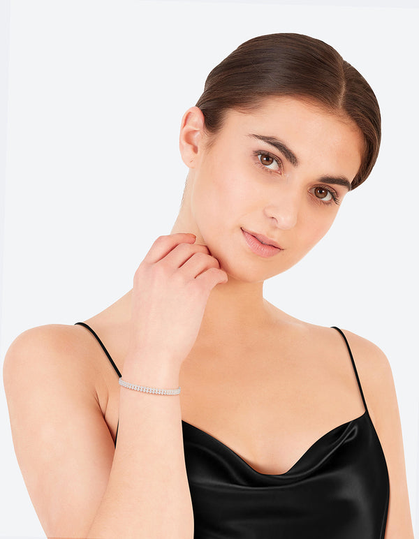 Silver Cubic Zirconia Layered Cup Chain Tennis Bracelet