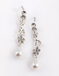 Silver Floral Pearl Drop Earrings - link has visual effect only