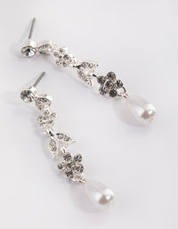 Silver Floral Pearl Drop Earrings - link has visual effect only