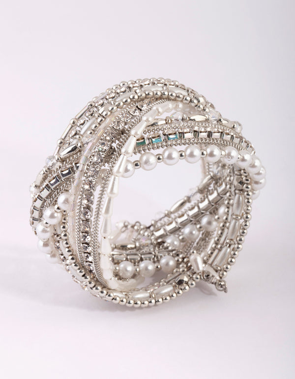 Silver Plated Multi Bead Cuff Bracelet
