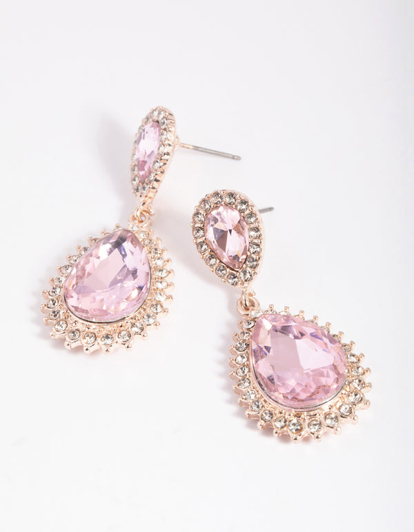 Rose Gold Teardrop Diamante Drop Earrings