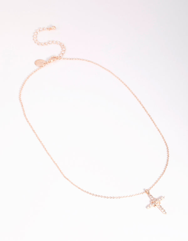 Rose Gold Cross & Diamante Necklace