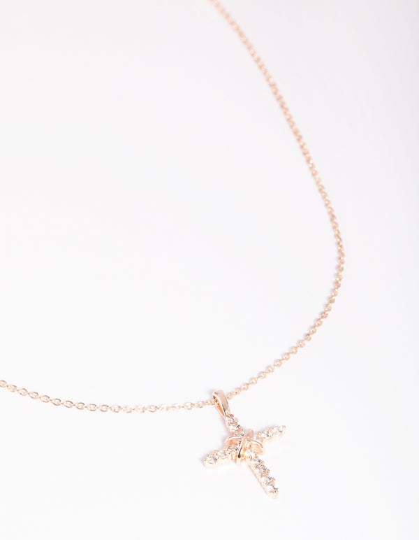 Rose Gold Cross & Diamante Necklace