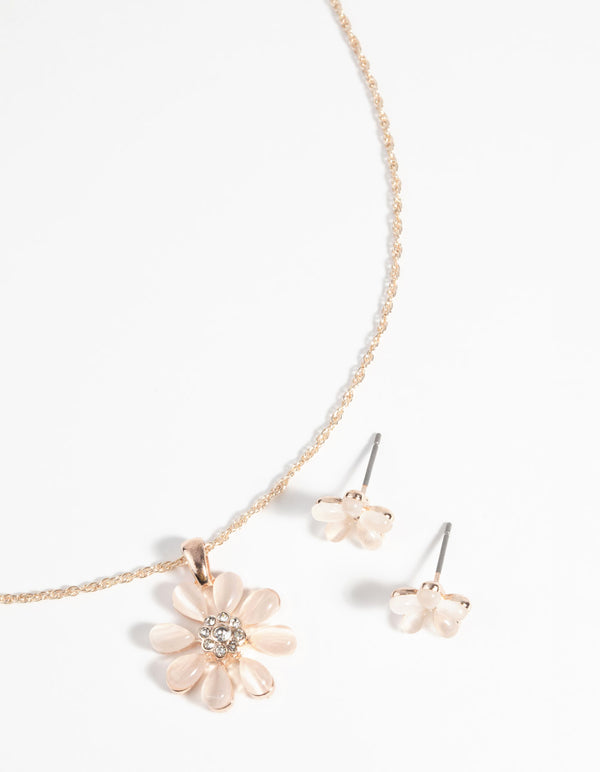 Rose Gold Daisy Necklace & Earring Set
