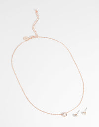 Rose Gold Diamante Pendant Necklace & Earring Set - link has visual effect only