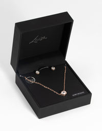 Rose Gold Diamante Pendant Necklace & Earring Set - link has visual effect only
