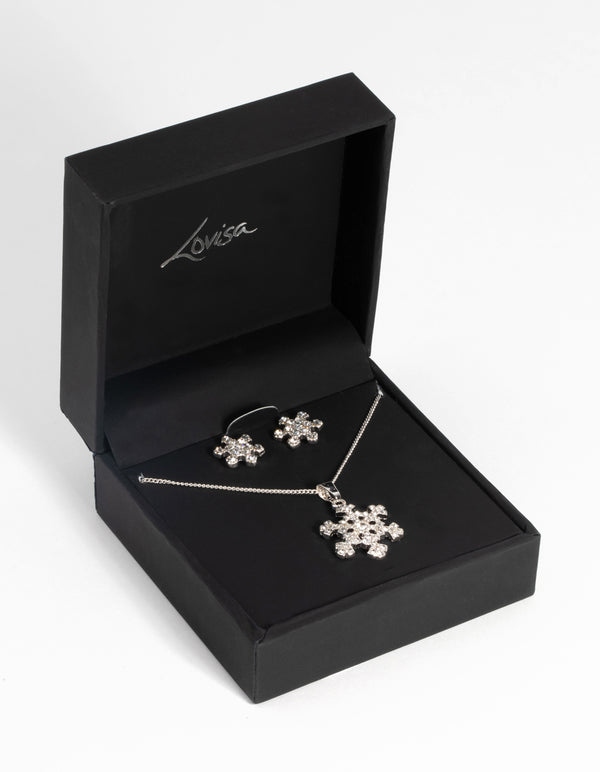Silver Diamante Snowflake Necklace & Earring Set