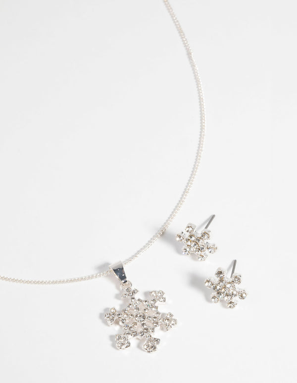 Silver Diamante Snowflake Necklace & Earring Set