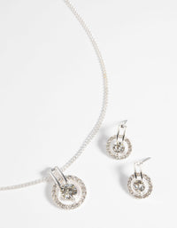 Silver Circular Diamante Necklace & Earring Set - link has visual effect only