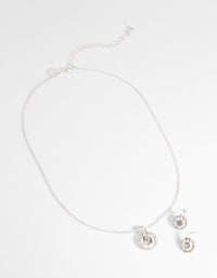 Silver Circular Diamante Necklace & Earring Set - link has visual effect only