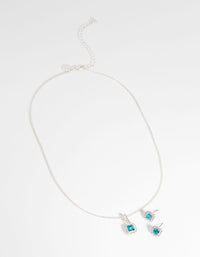 Silver Square-Cut Diamante Necklace & Earring Set - link has visual effect only