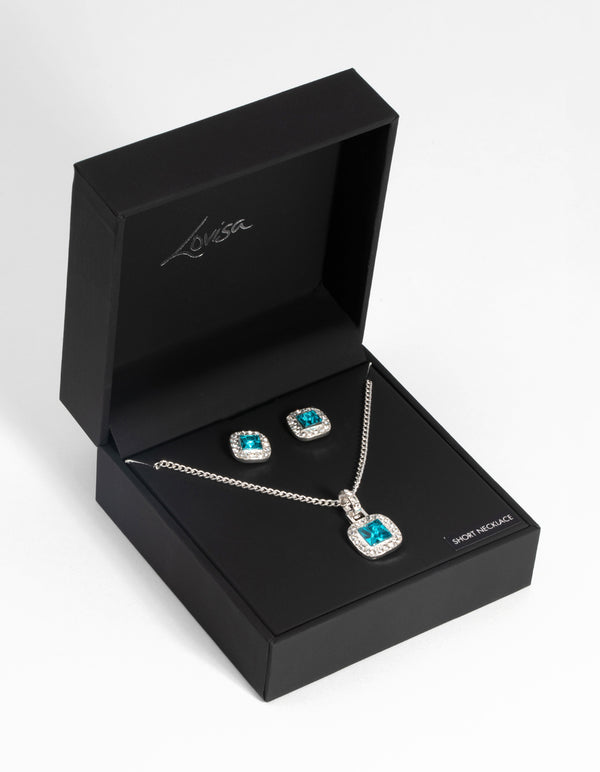 Silver Square-Cut Diamante Necklace & Earring Set