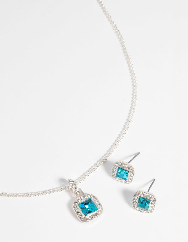 Silver Square-Cut Diamante Necklace & Earring Set