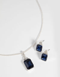 Silver Rectangular Diamante Necklace & Earring Set - link has visual effect only