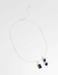 Silver Rectangular Diamante Necklace & Earring Set - link has visual effect only