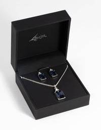 Silver Rectangular Diamante Necklace & Earring Set - link has visual effect only