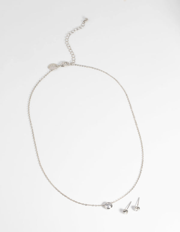 Silver Diamante Pendant Necklace & Earring Set