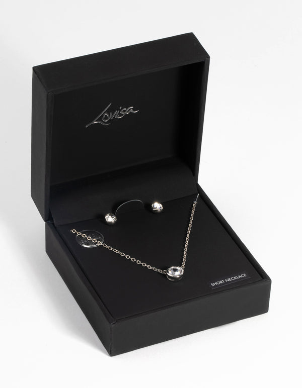 Silver Diamante Pendant Necklace & Earring Set