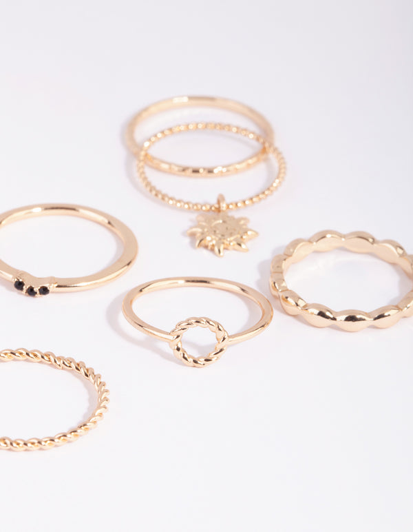 Gold Sun Charm Ring Pack