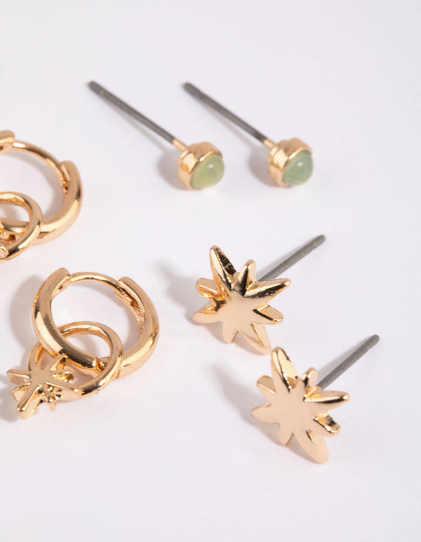 Gold Jade Starry Stack Pack Earrings