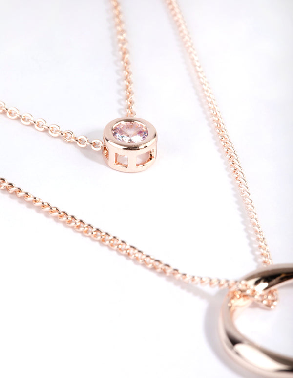 Rose Gold Diamante Layered Necklace