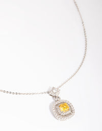 Silver Yellow Diamond Simulant Square Pendant Necklace - link has visual effect only