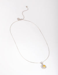 Silver Yellow Diamond Simulant Square Pendant Necklace - link has visual effect only