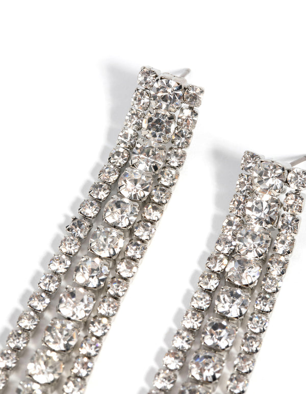 Rhodium Diamante Drop Earrings