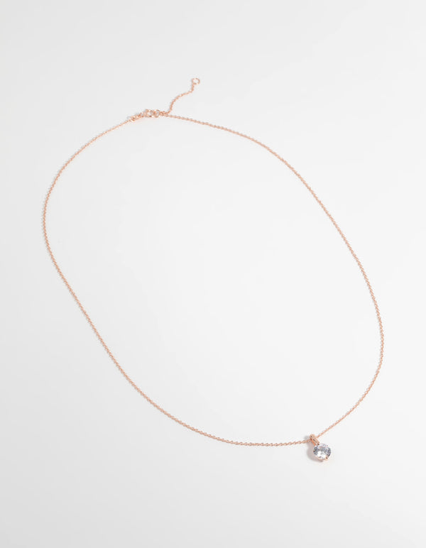 Rose Gold Plated Sterling Silver Cubic Zirconia Sleek Necklace