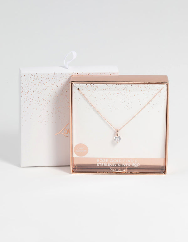 Rose Gold Plated Sterling Silver Cubic Zirconia Sleek Necklace
