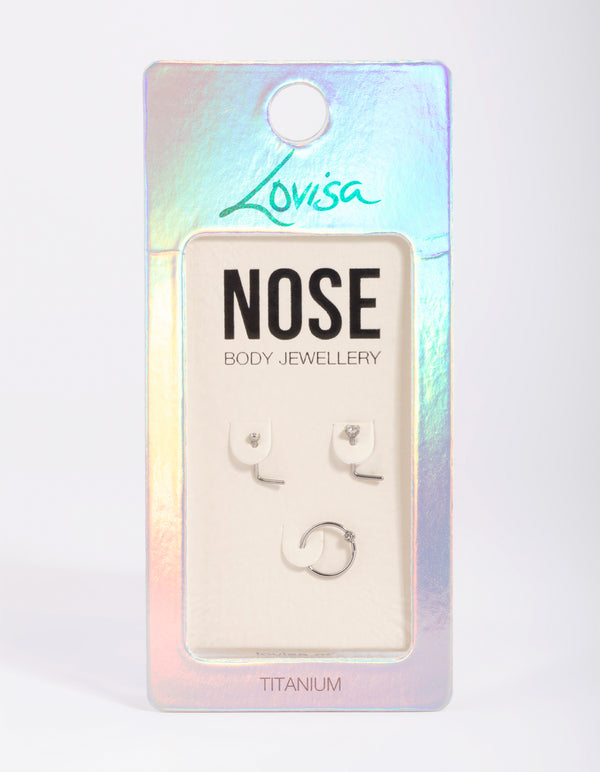 Titanium Diamante Nose Stud Pack