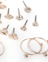Rose Gold Diamante & Leaf Stud Earring 8-Pack - link has visual effect only