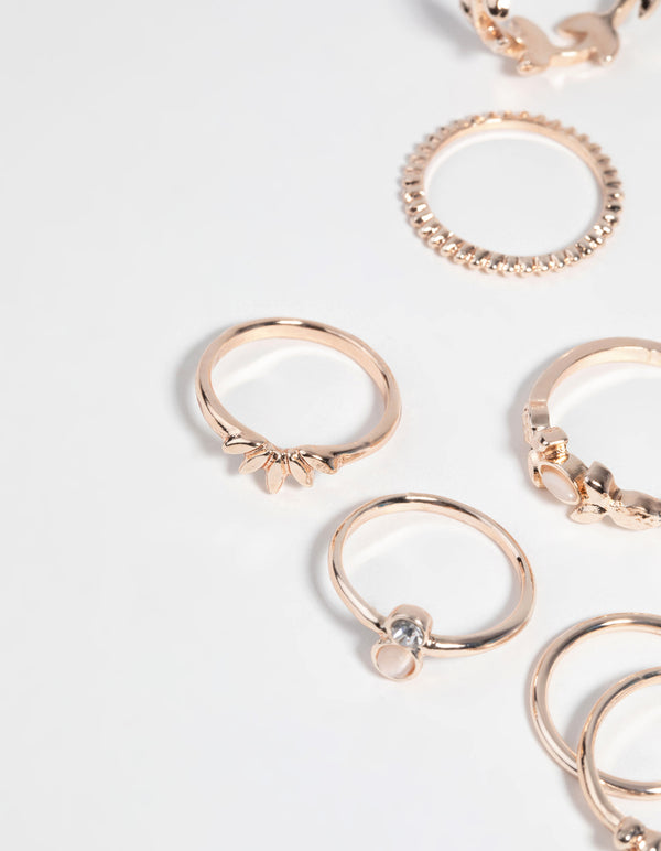 Rose Gold Pretty Leaves Ring 9-Pack
